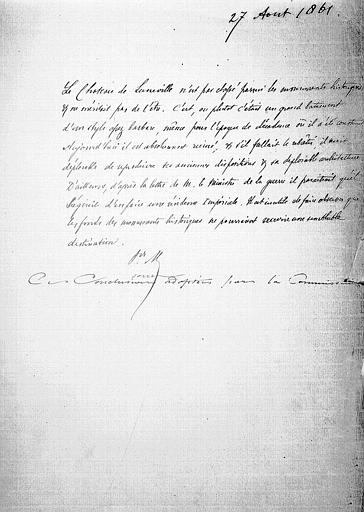 Lettre manuscrite sur Lunéville du 27 août 1861