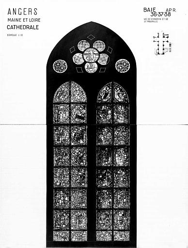 Vies de saint Martin et de saint Maurille, baie 36-37-38, panneau de vitrail