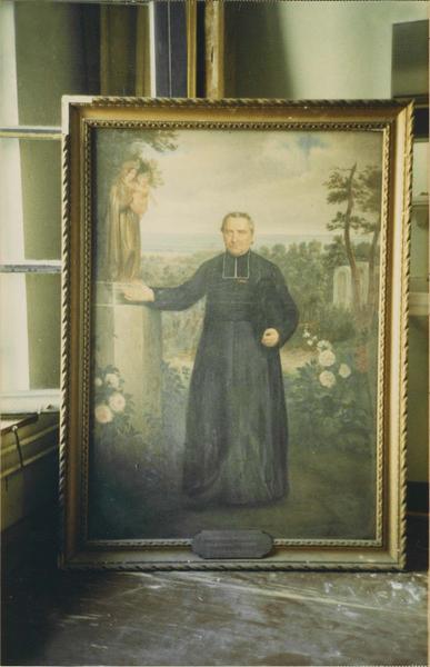 tableau : portrait de Père Cestac avec vue de Notre-Dame du Refuge à Anglet, vue générale