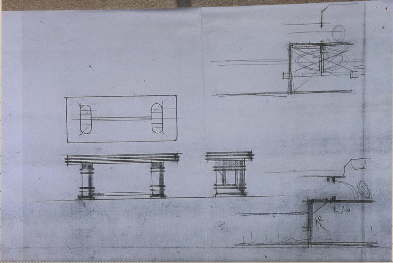 dessin préparatoire de la table-bureau, vue générale