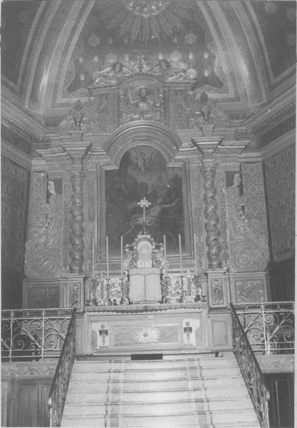 autel, retable, tabernacle, 6 chandeliers (maître-autel), vue générale