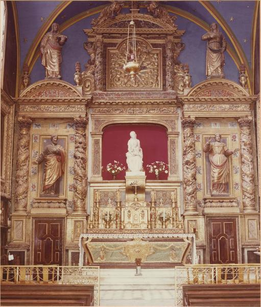 retable, statues : sainte Anne, saint Joachim, sainte Elisabeth, saint Zacharie, vue générale