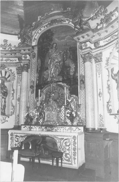 autel, retable, tabernacle, chandeliers (maître-autel), vue partielle