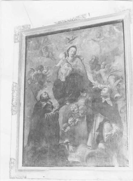tableau, cadre : saint Vincent Ferrier et saint Dominique recevant le rosaire, vue générale