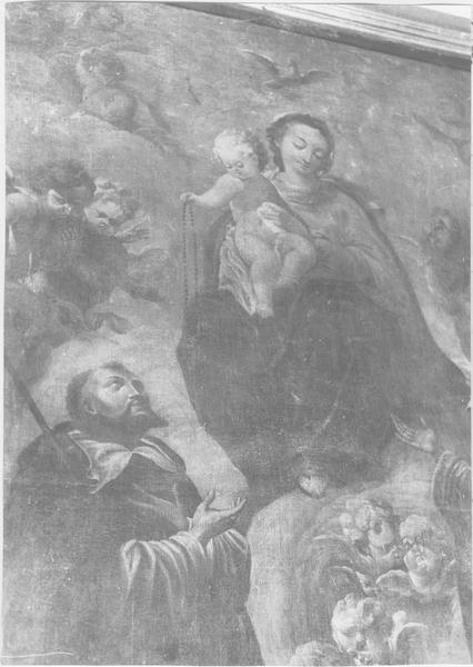 tableau, cadre : saint Vincent Ferrier et saint Dominique recevant le rosaire, détail