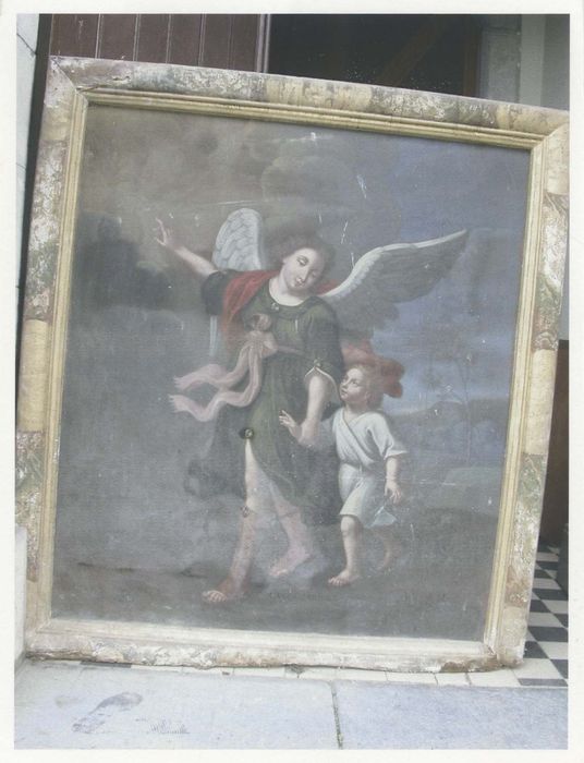 tableau et son cadre : L'Ange gardien tenant un enfant par la main