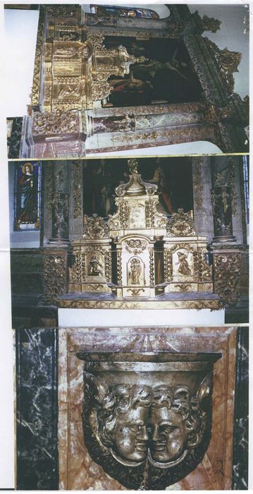 devant d'autel, tabernacle, lambris de revêtement, retable, tableau : Christ en croix entre la Vierge et saint Jean, sainte Catherine et Madeleine (photocopie numérisée)