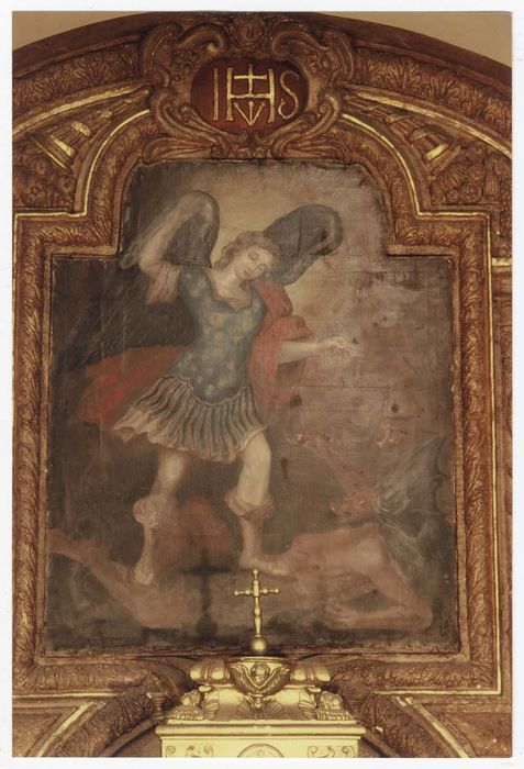 autel-retable, tableau et son cadre : Saint Michel terrassant le dragon