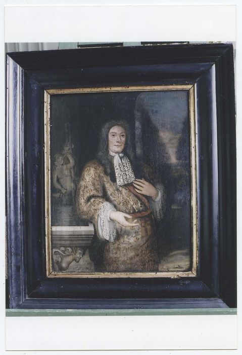 Tableau et son cadre : Portrait d'un gentilhomme accoudé à une console