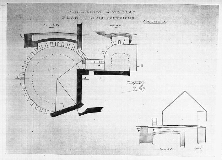 Porte neuve : Plan et coupe de l'étage supérieur