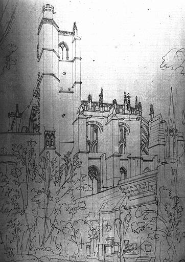 Vue du cloître, dessin à la mine de plomb