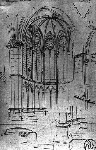 Chapelle absidale, dessin à la mine de plomb