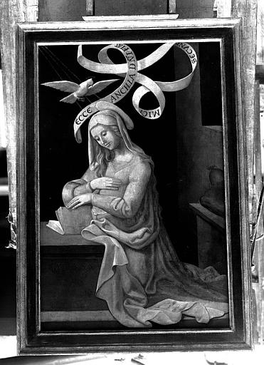 Vierge de l'Annonciation, volet de retable, panneau peint en grisaille (avers)