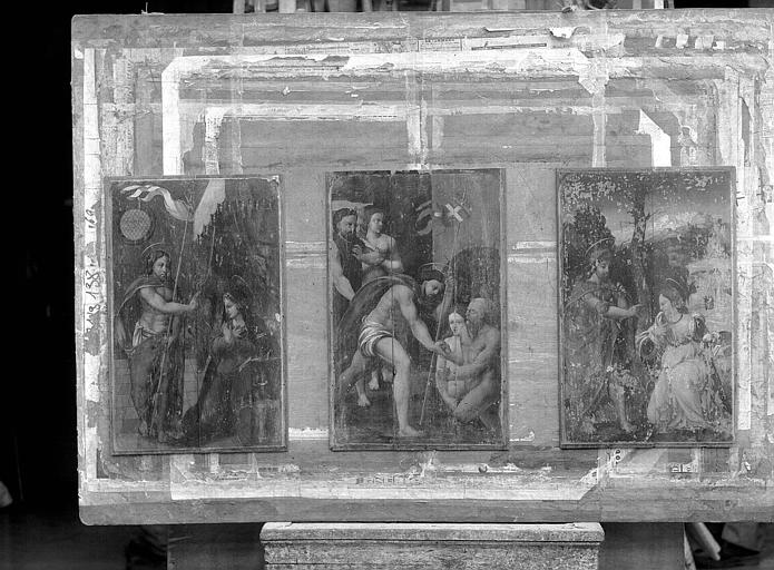 Apparition du Christ à sa Mère, à la Madeleine, et Descente aux limbes, trois panneaux peints du retable de l'autel de sainte Catherine