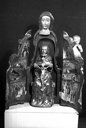 Statue ouvrante en bois peint, ouverte, Vierge à l'Enfant dite Notre-Dame du Mur, scènes de la vie du Christ et Trinité