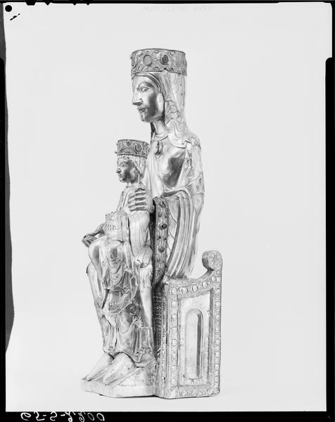 Statue : Vierge à l'Enfant assise, de trois quarts gauche