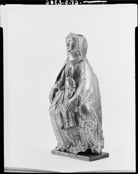 Statue : Vierge à l'Enfant assise, de trois quarts gauche