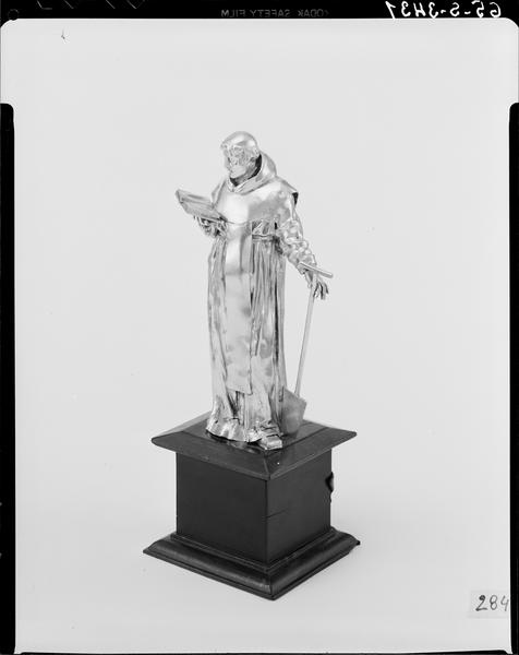 Statuette-reliquaire : saint Fiacre, de trois quarts gauche