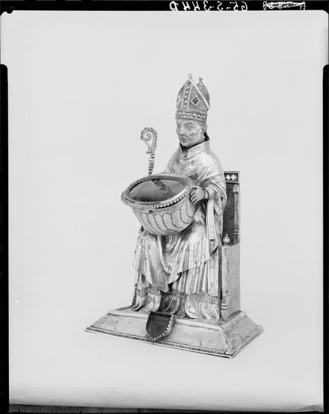 Statue-reliquaire de saint Vivien, étui, de trois quarts gauche