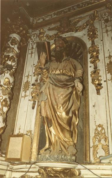 autel, retable, tabernacle, bas-relief, statue (maître-autel) de saint Pierre, détail