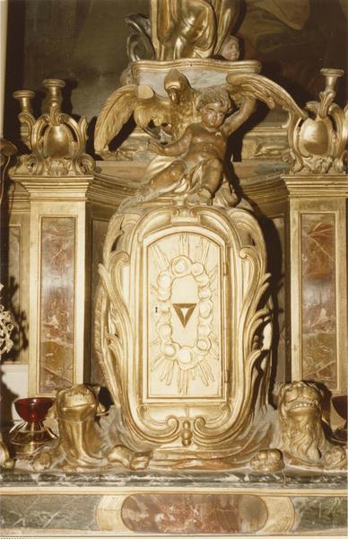 autel, retable, tabernacle, bas-relief, statue : ange, détail