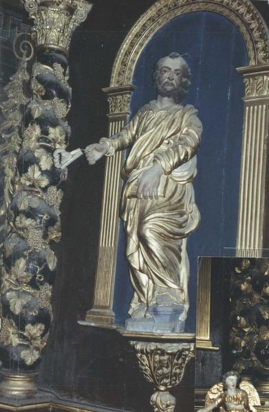 autel, tabernacle, retable, statue (maître-autel), détail