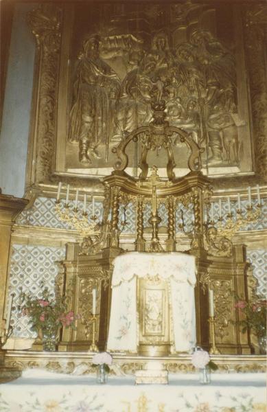 autel, retable, tabernacle, bas-relief, vue d'ensemble