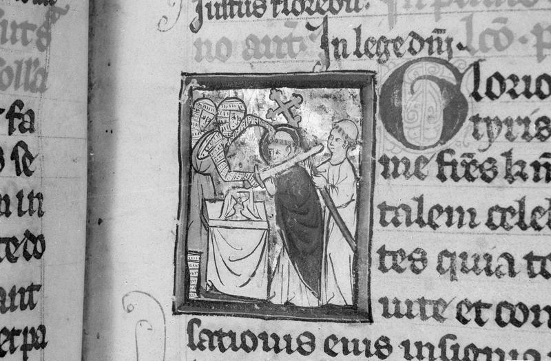 Manuscrit : bréviaire, miniature représentant l'assassinat de Thomas Beckett (état après restauration de 1965)