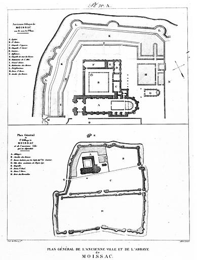 Lithographie : Plan général de l'ancienne ville et plan de l'abbaye