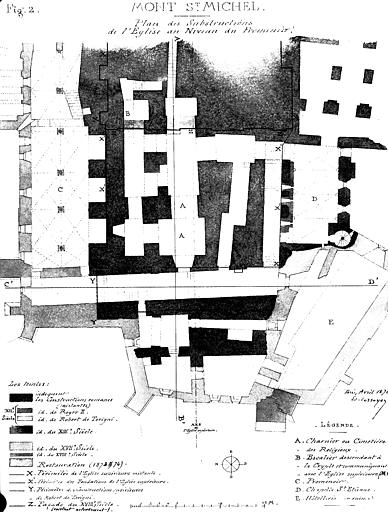 Plan des substructions de l'église au niveau du promenoir