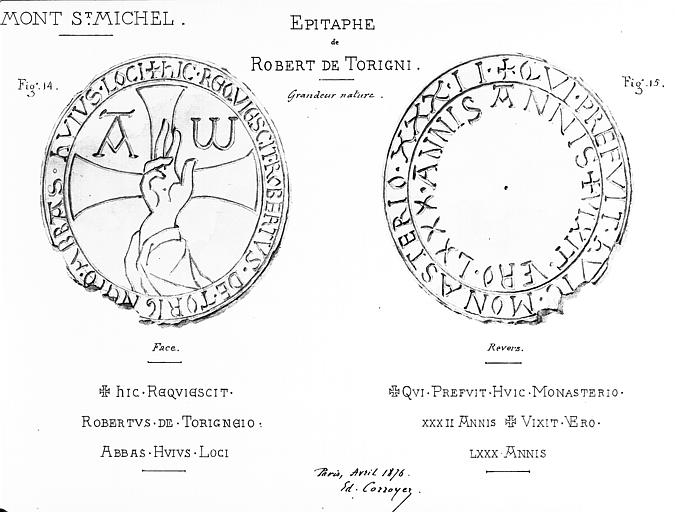 Plaque de Robert de Thorigny, face et revers, dessin