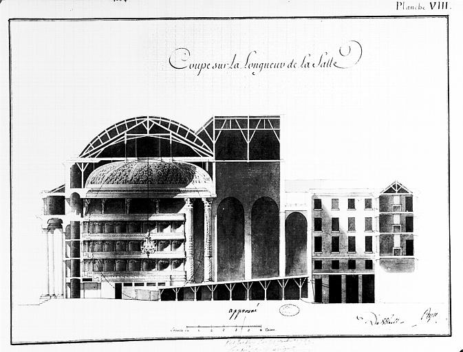 Gravure : Coupe sur la longueur de la salle