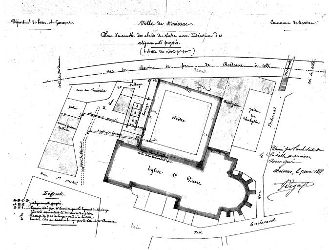 Plan d'ensemble des abords du cloître avec indication des alignements projetés