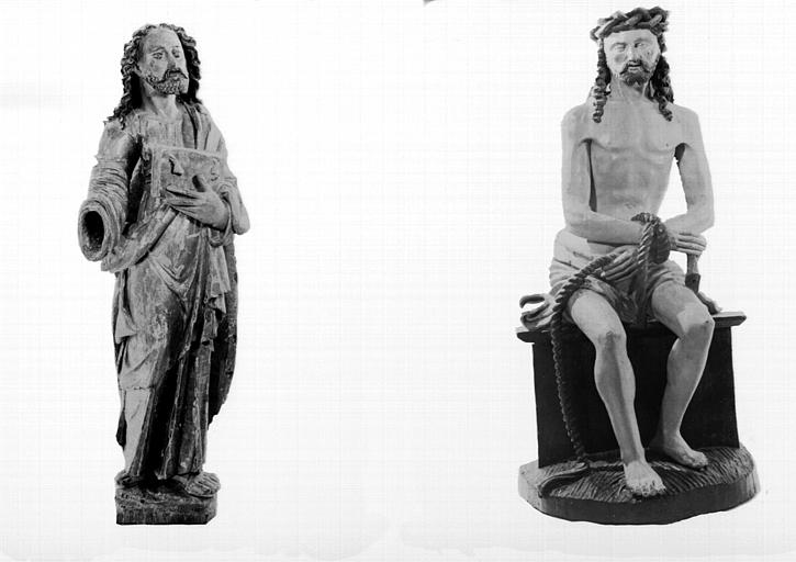 Statue du Christ enseignant en bois doré et statue du Christ aux liens en bois polychrome