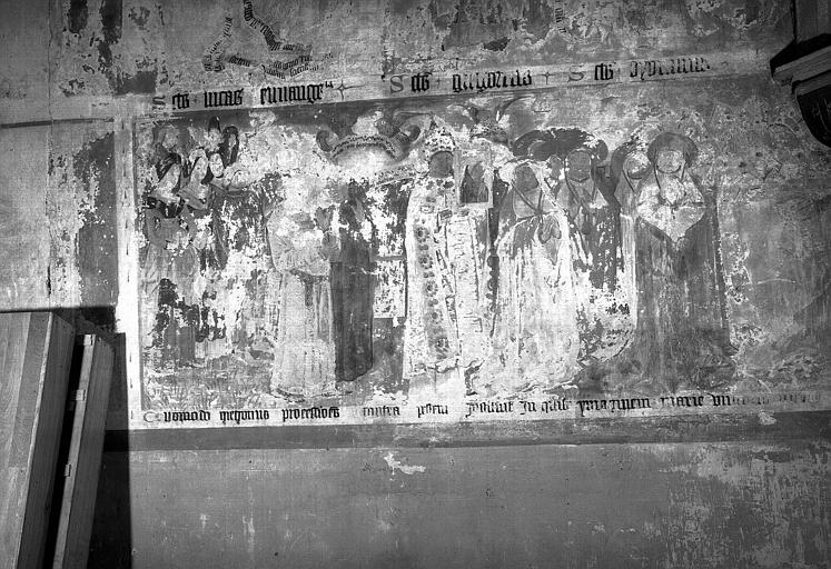 Peintures murales de la chapelle de Clugny, bas-côté sud : Procession contre la peste (détail d'une scène)