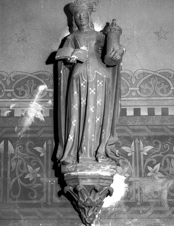 Statue en pierre polychrome de sainte Barbe