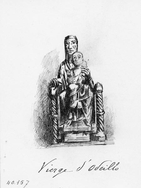 dessin de la statue de la Vierge à l'enfant assise