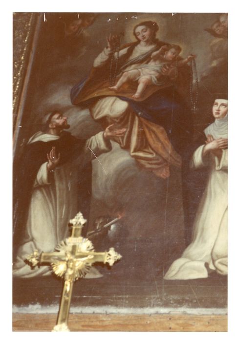 tableau : Vierge du rosaire entre saint Dominique et saint Thérèse