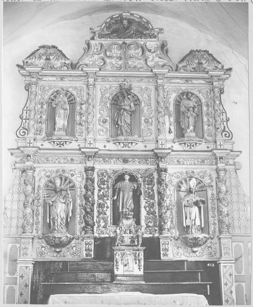 retable, tabernacle, 5 statues du maître-autel, de saint Félix : sainte Thérèse, saint Joseph, saint Lin pape, saint Félix, saint Ermengol, vue générale