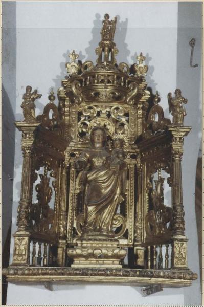 chaise et dais de procession, statue : Vierge à l'Enfant au Rosaire dite Caderita del Roser, vue générale