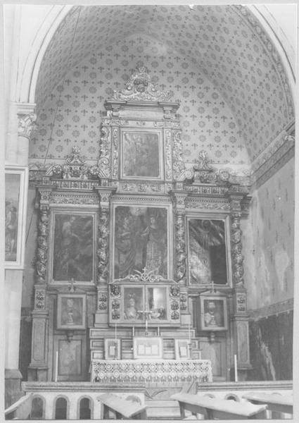 retable, 4 tableaux de sainte Juste et sainte Rufine : saintes Juste et Rufine (les), saint Raphaël, saint Gaudérique, Assomption (l'), vue générale