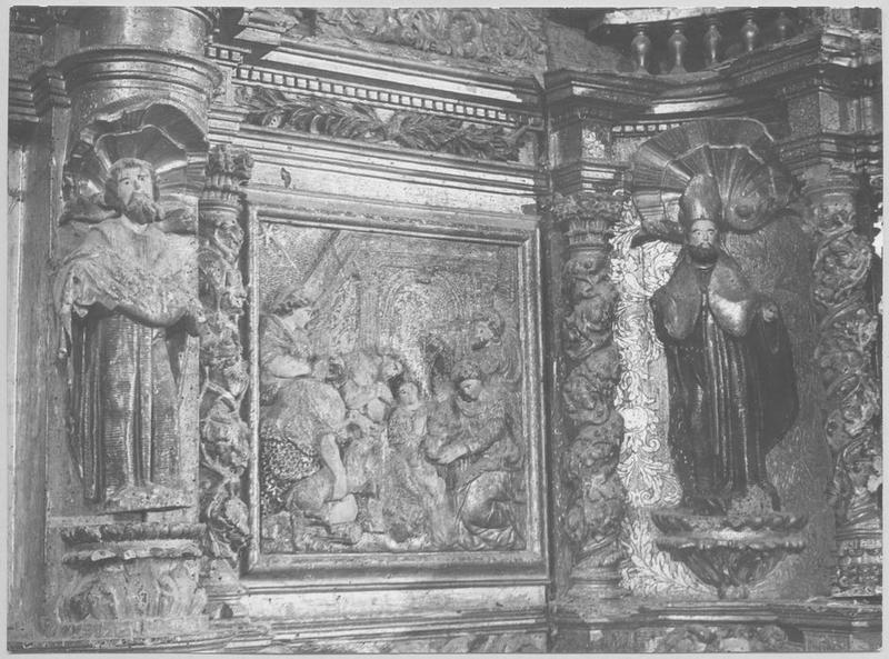 retable du maître-autel, bas-relief de la Nativité (?), détail