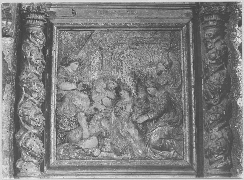 retable du maître-autel, bas-relief de la Nativité (?), détail