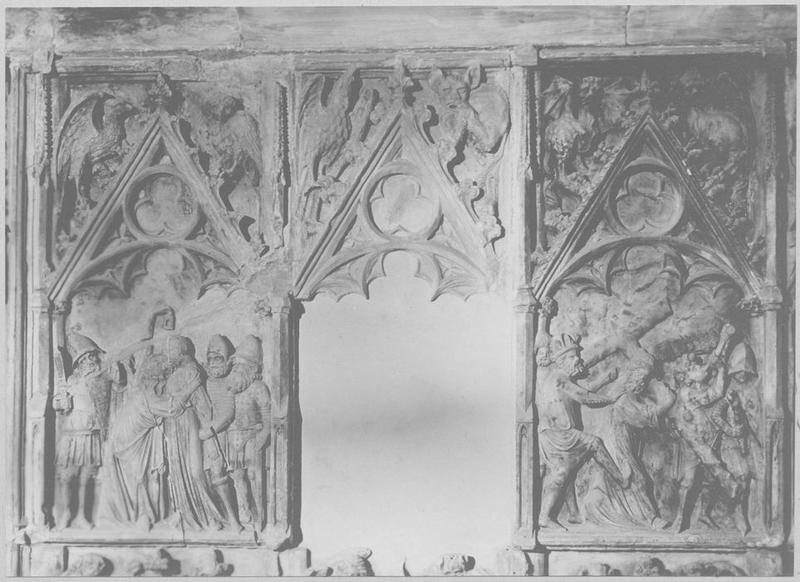 retable, baiser de judas, portement de croix, détail