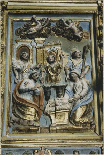 retable, panneau peint, bas-relief : l'adoration des bergers, détail - © Ministère de la Culture (France), Médiathèque du patrimoine et de la photographie, diffusion RMN-GP