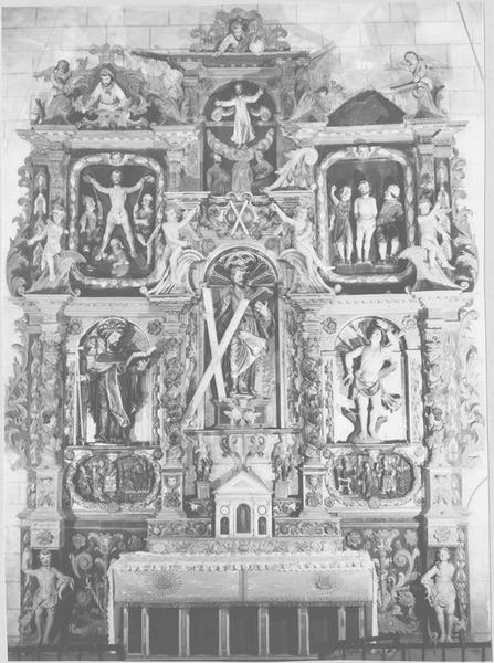 retable, gradins d'autel, statues du maître-autel, vue générale