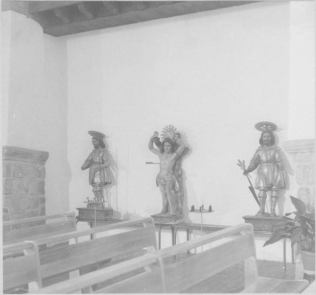 statues : saint Isidore, saint Sébastien, saint Gaudérique provenant de l'ancien retable du maître-autel détruit, vue générale