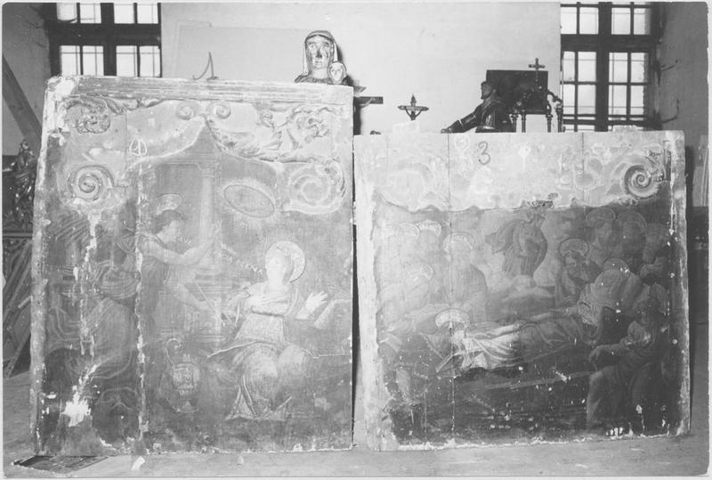 retable, tableaux : annonciation, dormition de la Vierge, vue générale