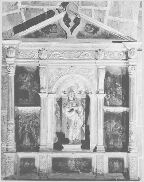 retable du Rosaire, tableaux, statue : Vierge, vue générale