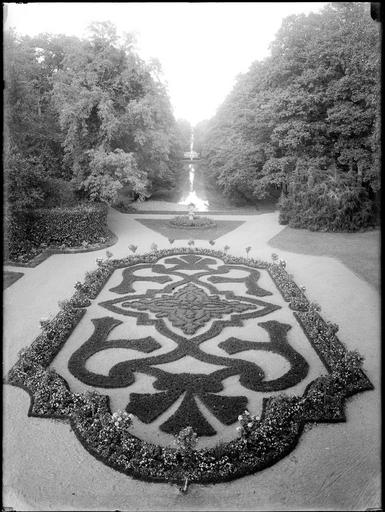 Parc : vue plongeante sur un parterre de fleurs